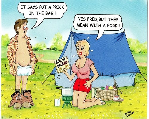 Rude Postcard Man Puts A Prick In The Bag